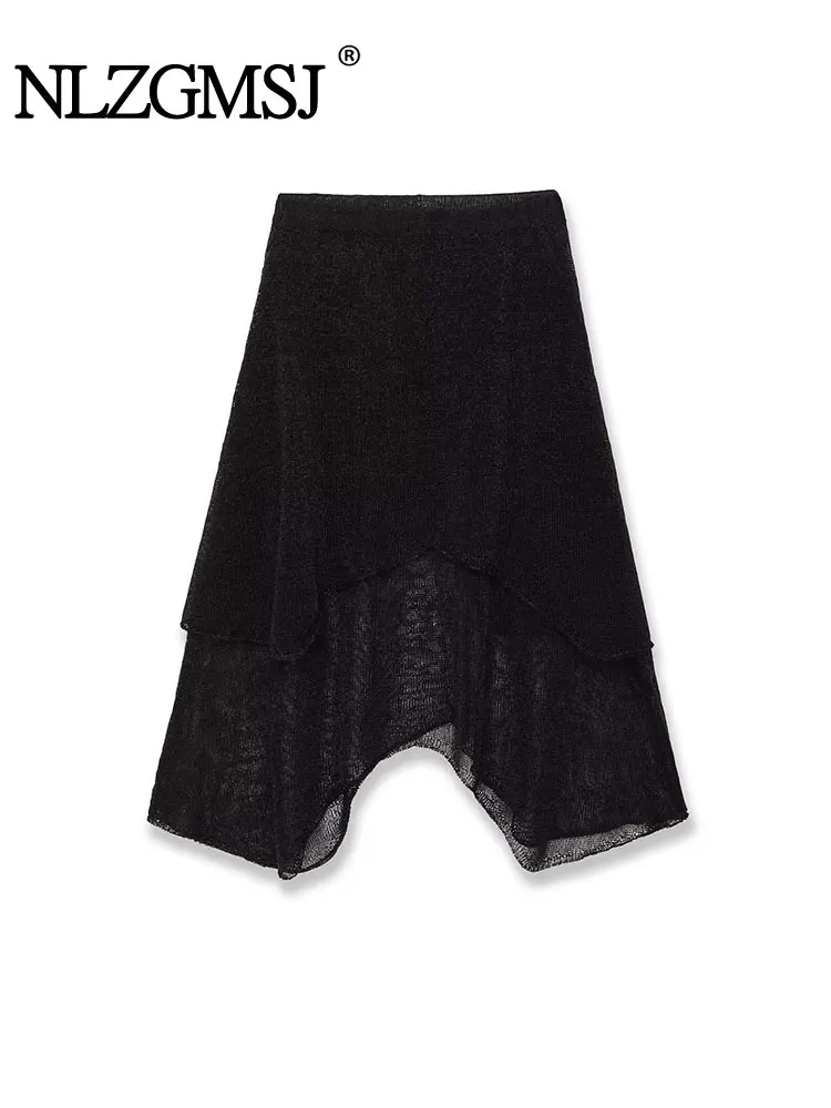 

NLZGMSJ винтажная элегантная шикарная женская трикотажная юбка однотонная юбка трапециевидной формы 2026 весенняя офисная женская длинная юбка