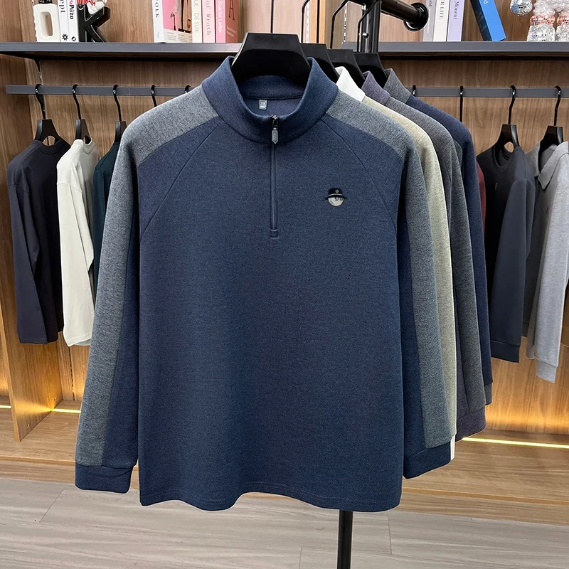 Designer Trendy New Half Zip Long Sleeved Warm T-Shirt Autumn Winter Comfort Mock Neck Printed Tops Daily Casual Men's Clothing - view 6