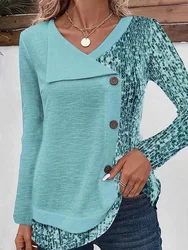 Camicia abbottonata stampata asimmetrica da donna girocollo a maniche lunghe Top Party tinta unita abbigliamento primavera autunno