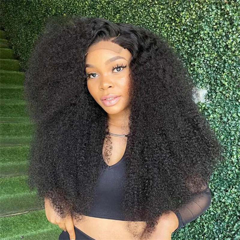 Long Soft 26“Natural Black Kinky Curly180Density Lace Front Wig For Women BabyHair Glueless Preplucked Heat Resistant Daily