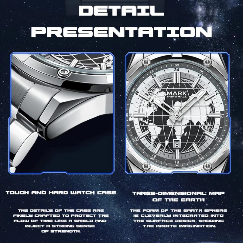 MARK FAIRWHALE Watch for Man 5130 New Business Quartz Wristwatches Fashion Earth Dial Calendar Waterproof Men Watch Reloj Hombre