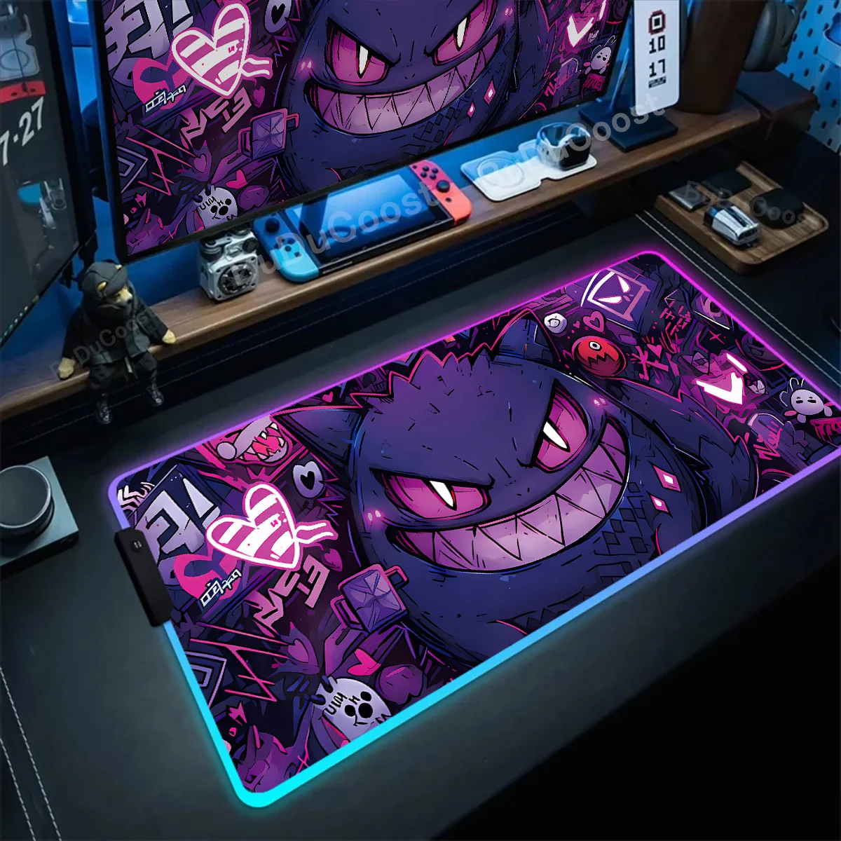 

Anime RGB Mousepad P-Pokemon-Gengar Grande Xxl Gaming Keyboard Glowing Accessories Desk Mats Non-slip Rubber Carpet With Backlit