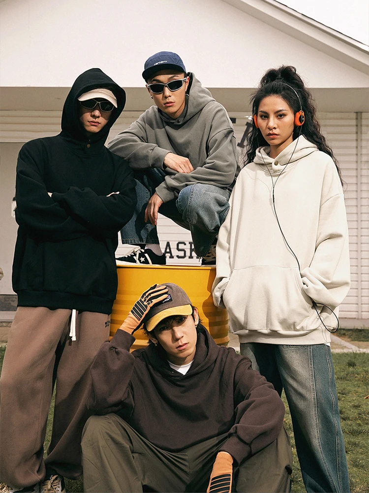 

Retro American Heavy Hoodie Men And Women Autumn And Winter Couple Basic Loose Solid Color Fashion Coat Sweatshirts For Men