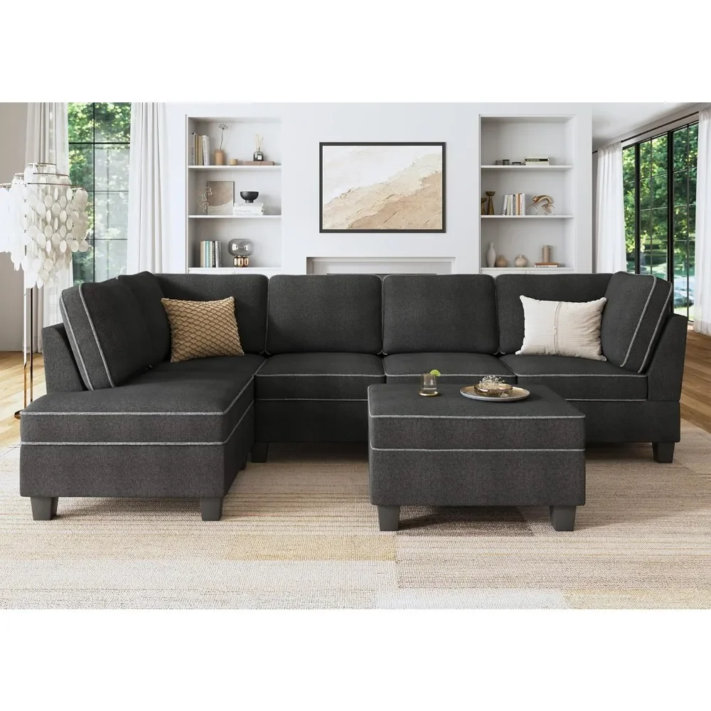 Convertible Sectional Sofa with Storage, L Shape Couch with Ottoman, Reversible Sectional Couch for Living Room, Dark Grey