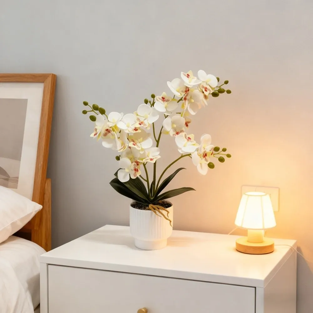 Multi-Bloom Simulated Butterfly Orchid White Flower Pot Faux Flowers Artificial Faux Plants DIY Plastic Fake Flower Home Decor