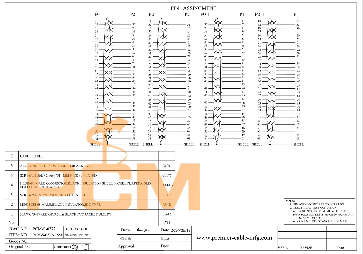 Dual-Port-Stacked-VHDCI68-zu-2-Wege-HPDB-Kabel, 68-poliges SCSI-Kabel, hochdichtes, abgeschirmtes Signalkabel für die Datenerfassung – Detail 4