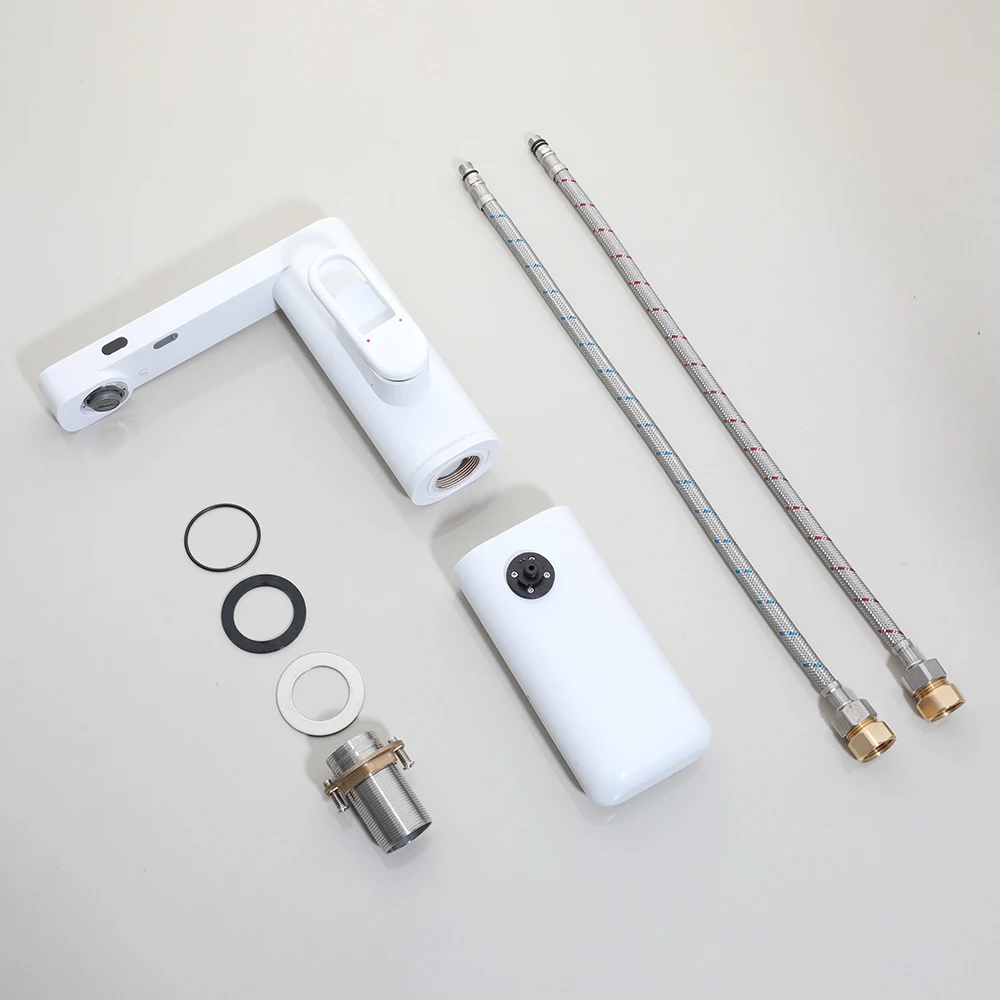 Imagem -05 - Zappo-torneira Automática do Banheiro do Sensor Saboneteira Inteligente Torneiras de Pia de Bacia Branca Deck Montado Torneira Misturadora Preto