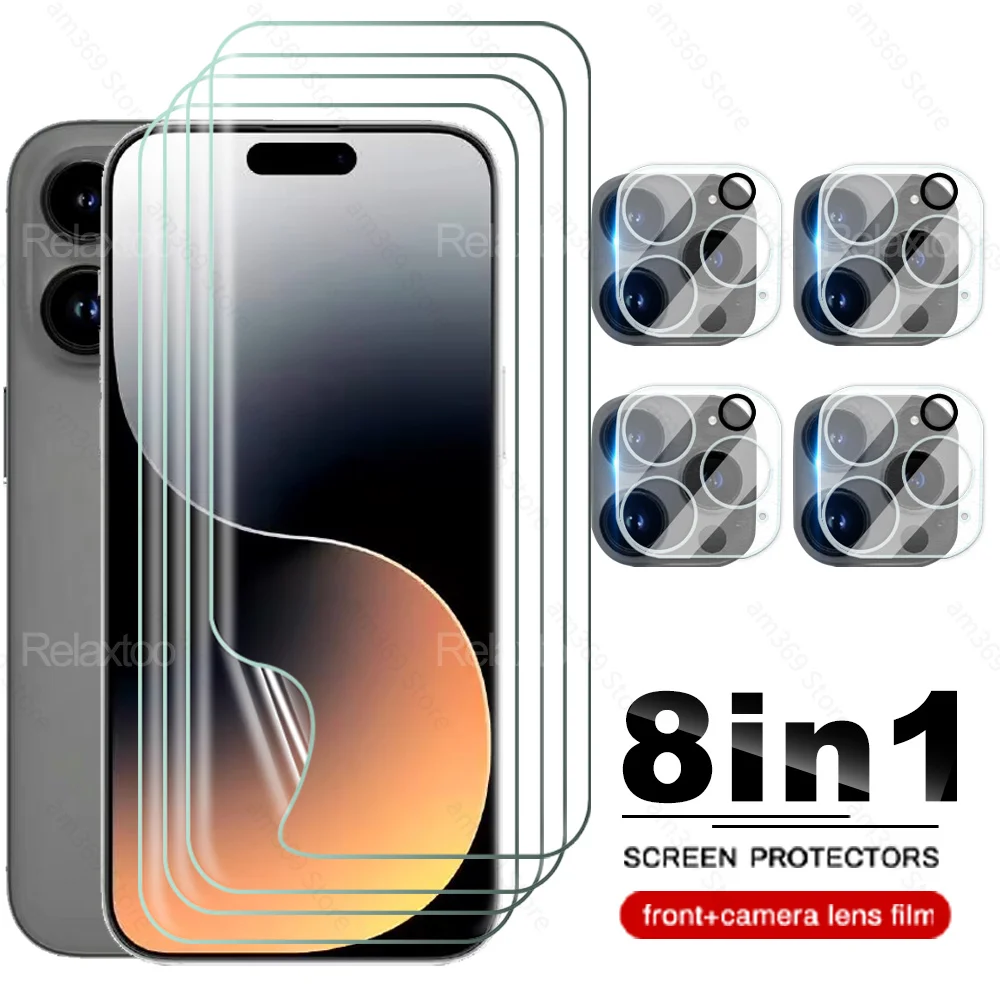 2-8in1 Screen Protector For iPhone 15 Pro Soft Hydrogel Film iPhone15Pro 15Pro Max iPhone15 Plus 2023 Camera Tempered Glass Case