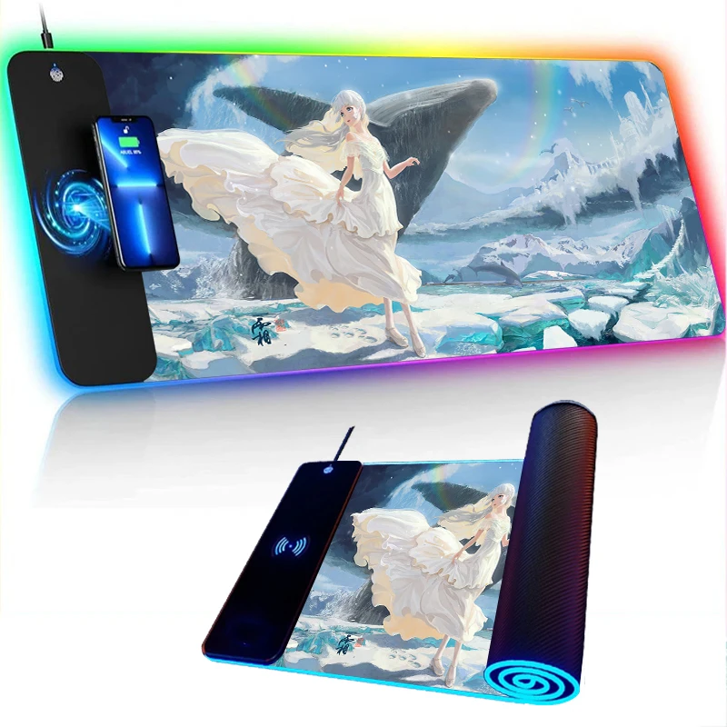

Wireless Charging Smiled Mat RGB Mousepad Xxl Mouse Pad Gamer Genshin Impact Pad on the Table Cushion Gaming Room Decoration