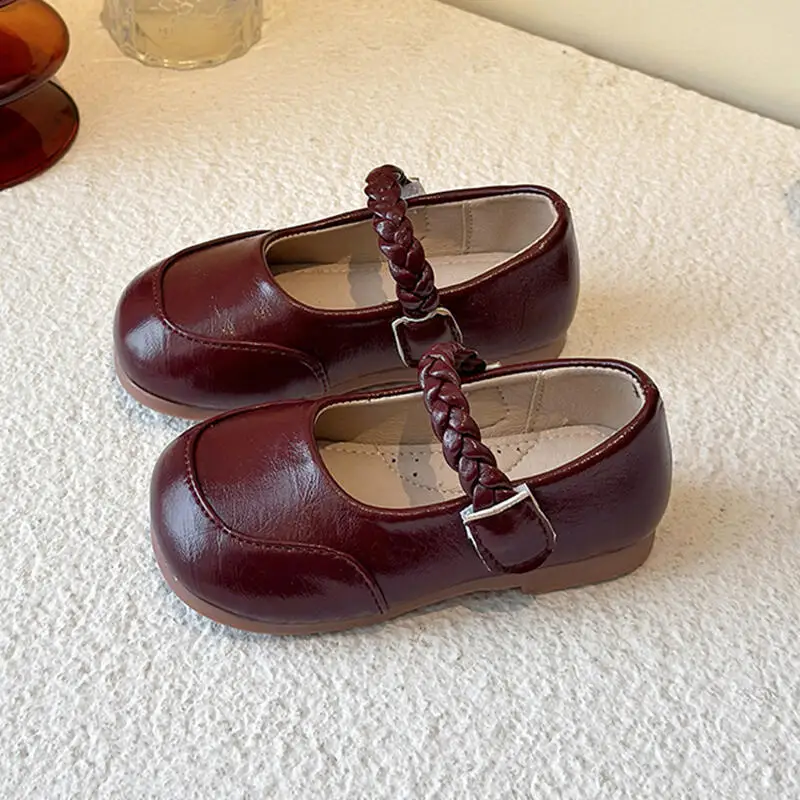 

Comfort Flat Heel Soft Pu Leather Mary Jane Shoes Children Summer 2026 Vintage Burgundy Ballet Flats Plus Size Girl Dance Shoes