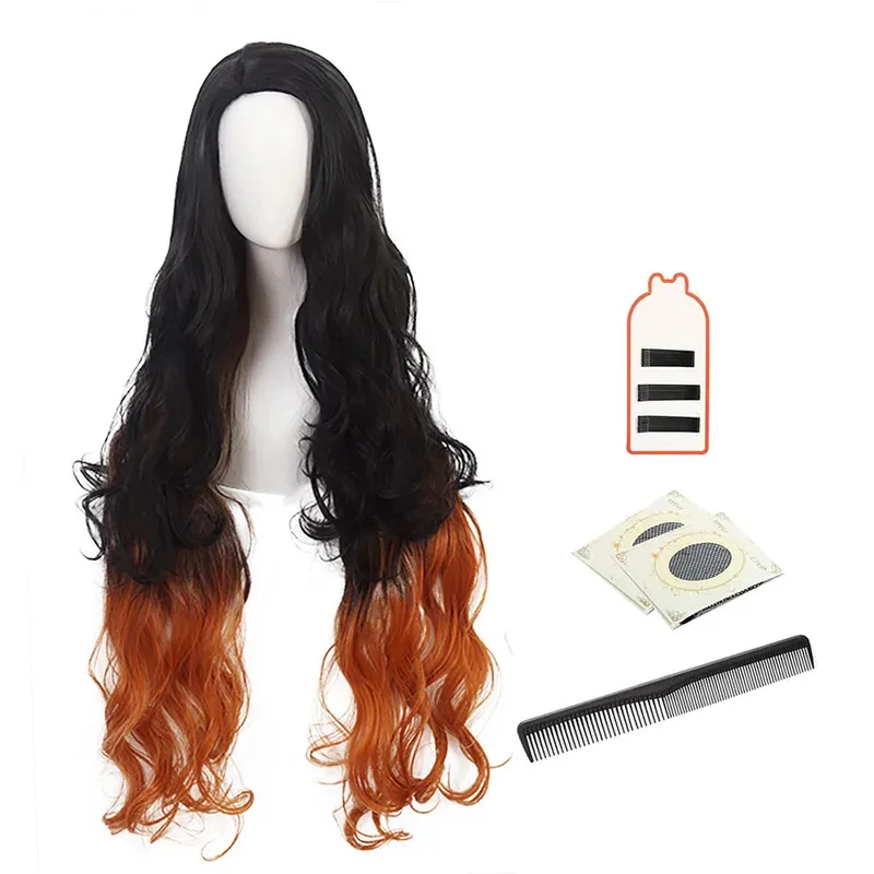 

Anime Kamado Nezuko Cosplay Wig Rose Net Synthetic Fiber Adjustable Size Heat Resistant Cap Comb Halloween Cos Convention6;d'3,