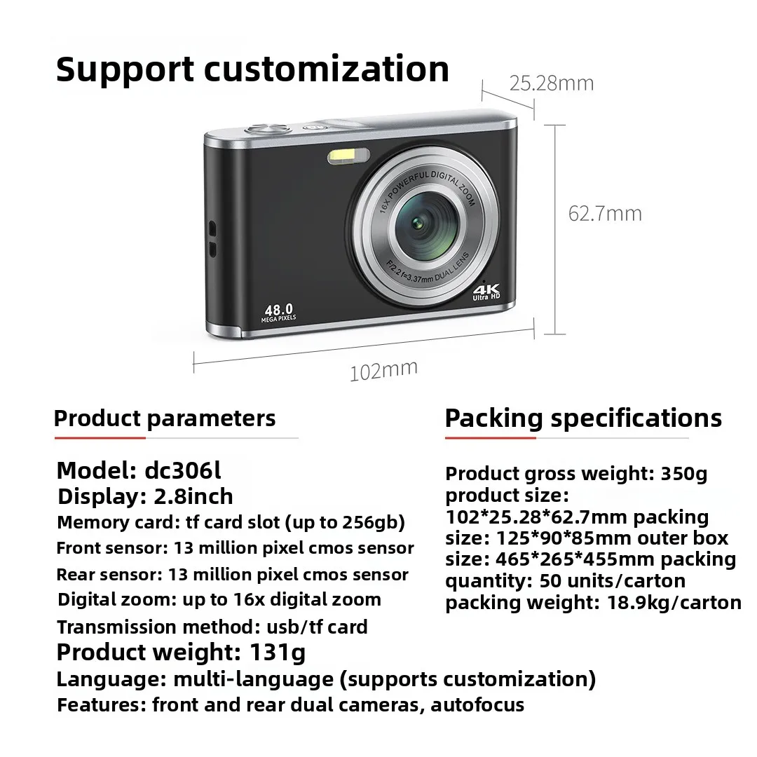 Cross-border Wholesale HD CMOS Digital Camera Dual Front-and-rear Lenses Beauty-mode Selfie Mini Design for Students Kids 2