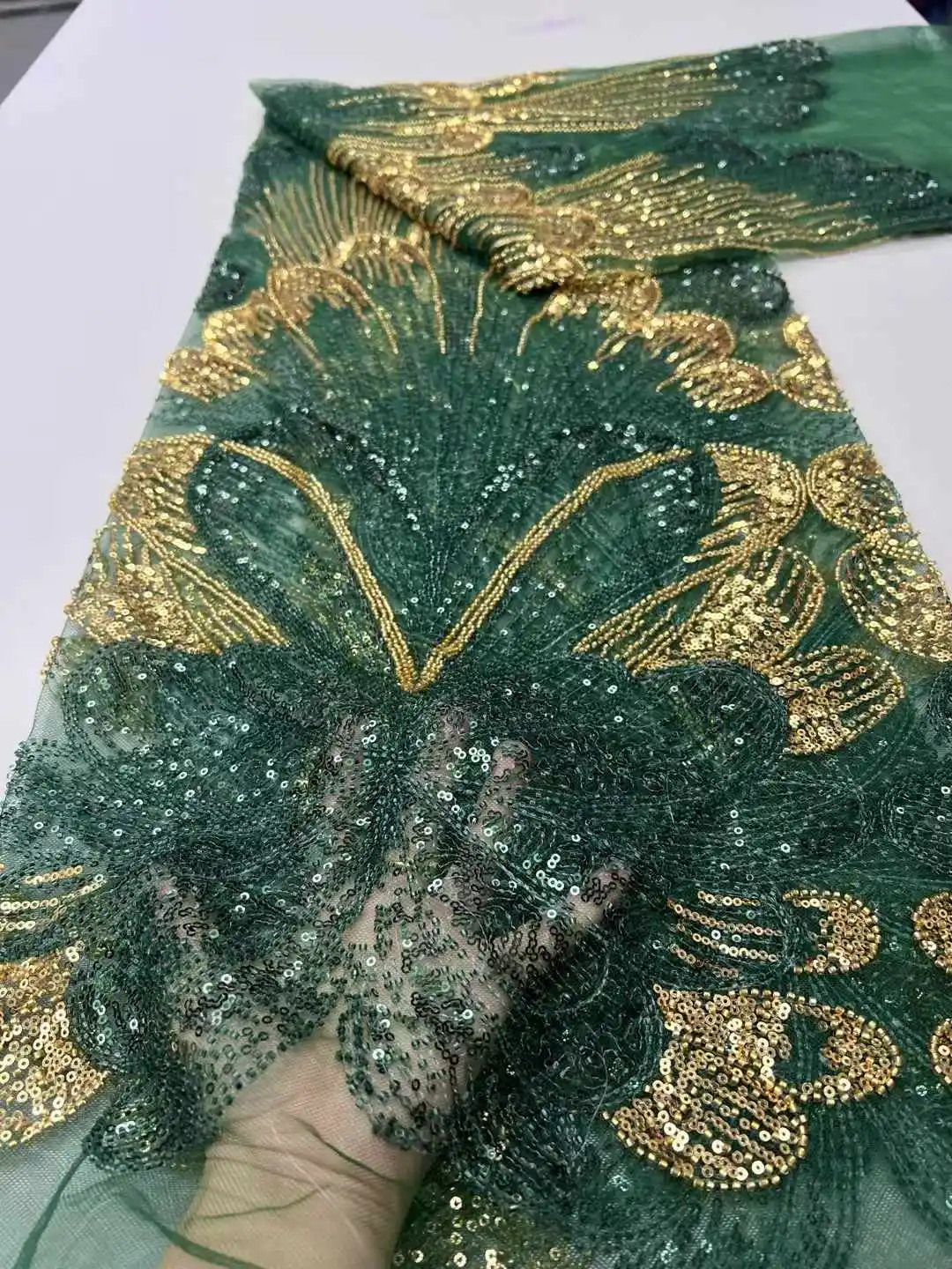 Tela de encaje de lentejuelas africanas 2025, tela de encaje pesado con cuentas francesas de alta calidad, Nigeria para vestido de fiesta nupcial