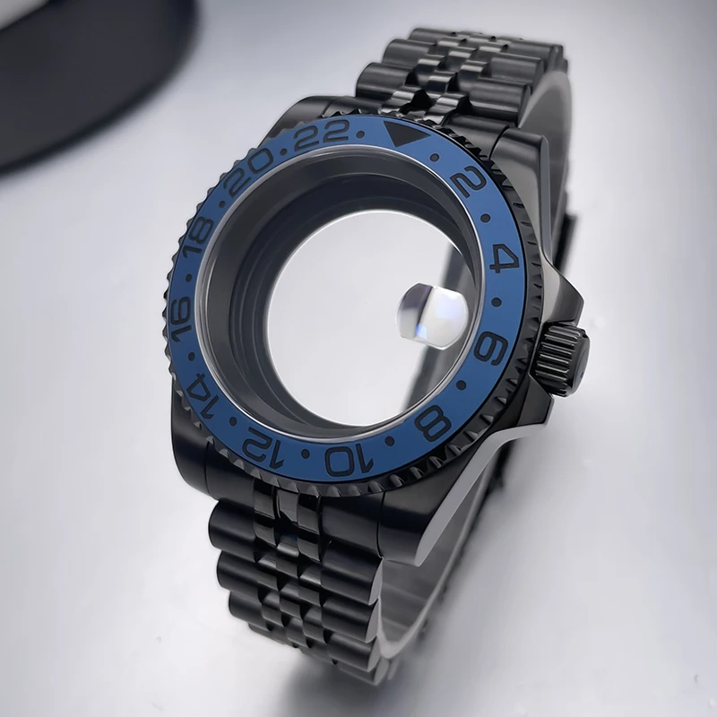 40mm High-QualityBlack NH35 Case Gmt  Stainless Steel Bracelet Sapphire Glass Seik Mod Fit NH34 NH35 NH36 Movement Watch Case