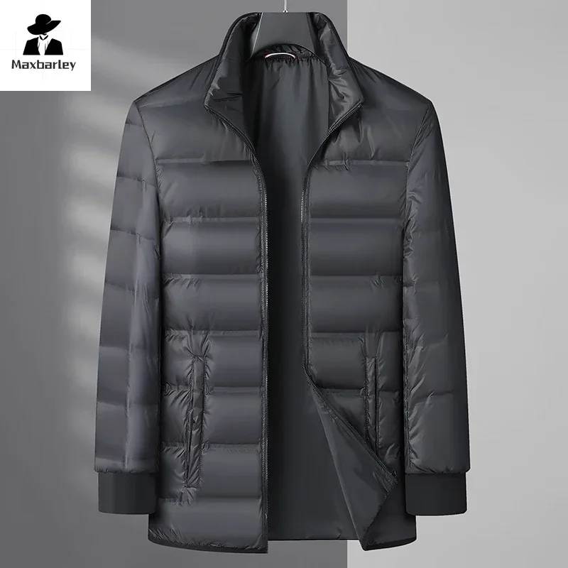 Mens Winter Down Jacket Leisure Commuting Office Lightweight Padded Jackets Detachable Down Lined Hooded Thick Warm Overcoat