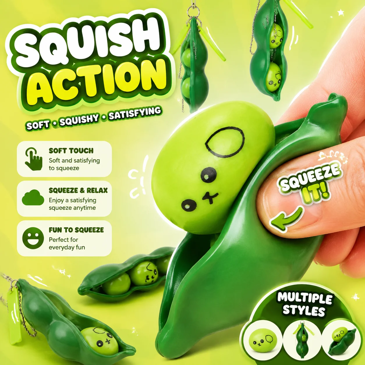 Squeeze Edamame Fidget Toy Keychain Cute Stress Relief Pea Keyring 20 Pcs Adult Sensory Fidget Toys for Anxiety ADHD Autism