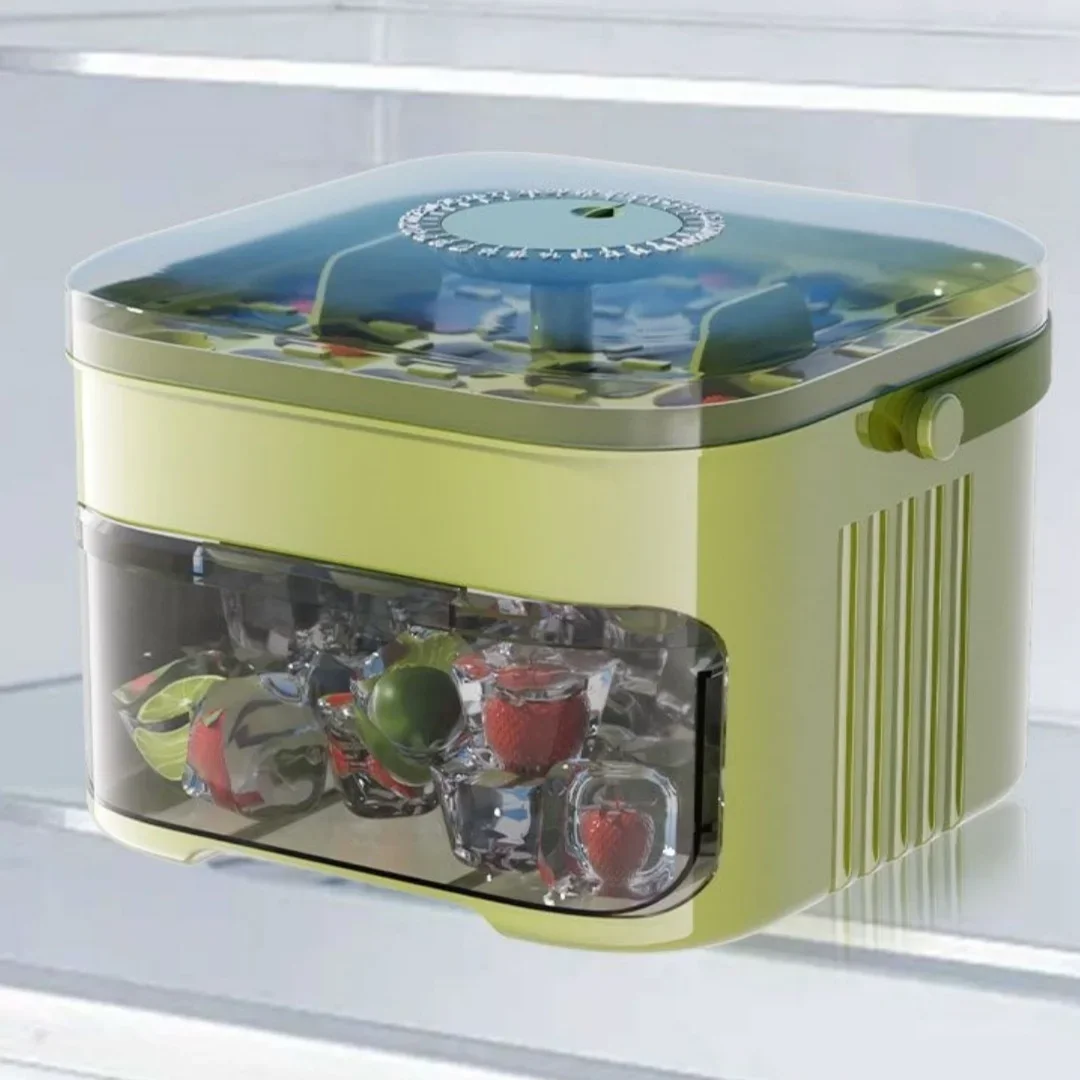 Kompakte doppellagige Eiswürfelform mit Deckel und Behälter, ausziehbare Eisschublade mit tragbarem Griff, Küchenzubehör, Gadgets – Detail 5