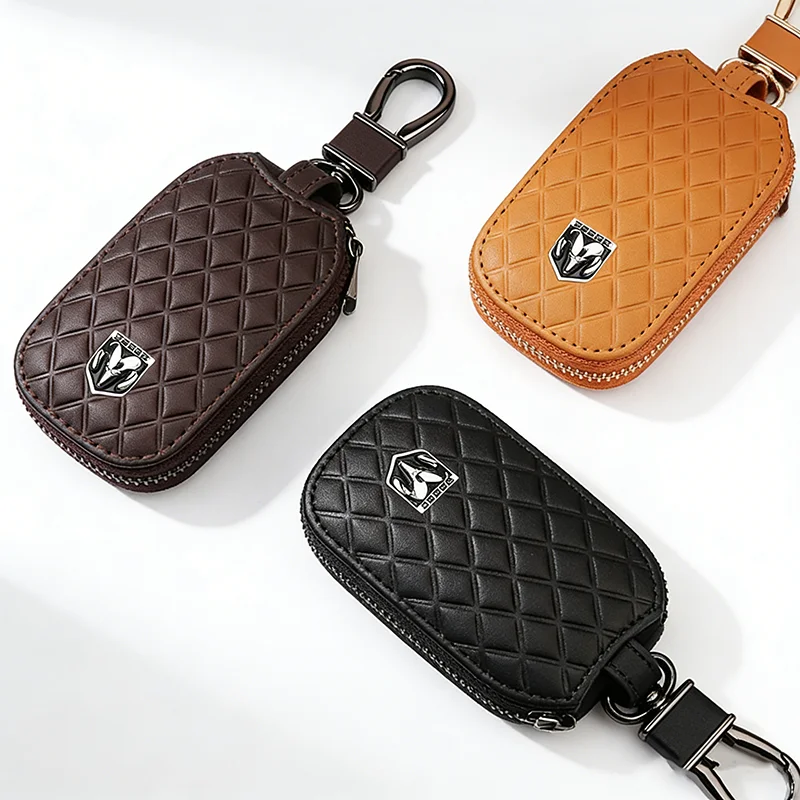 Leder-Schlüsseletui, Autoschlüsseltasche, Schlüsselanhänger-Hülle für Dodge Durango Journey Ram Challenger Charger Caliber Caravan Nitro