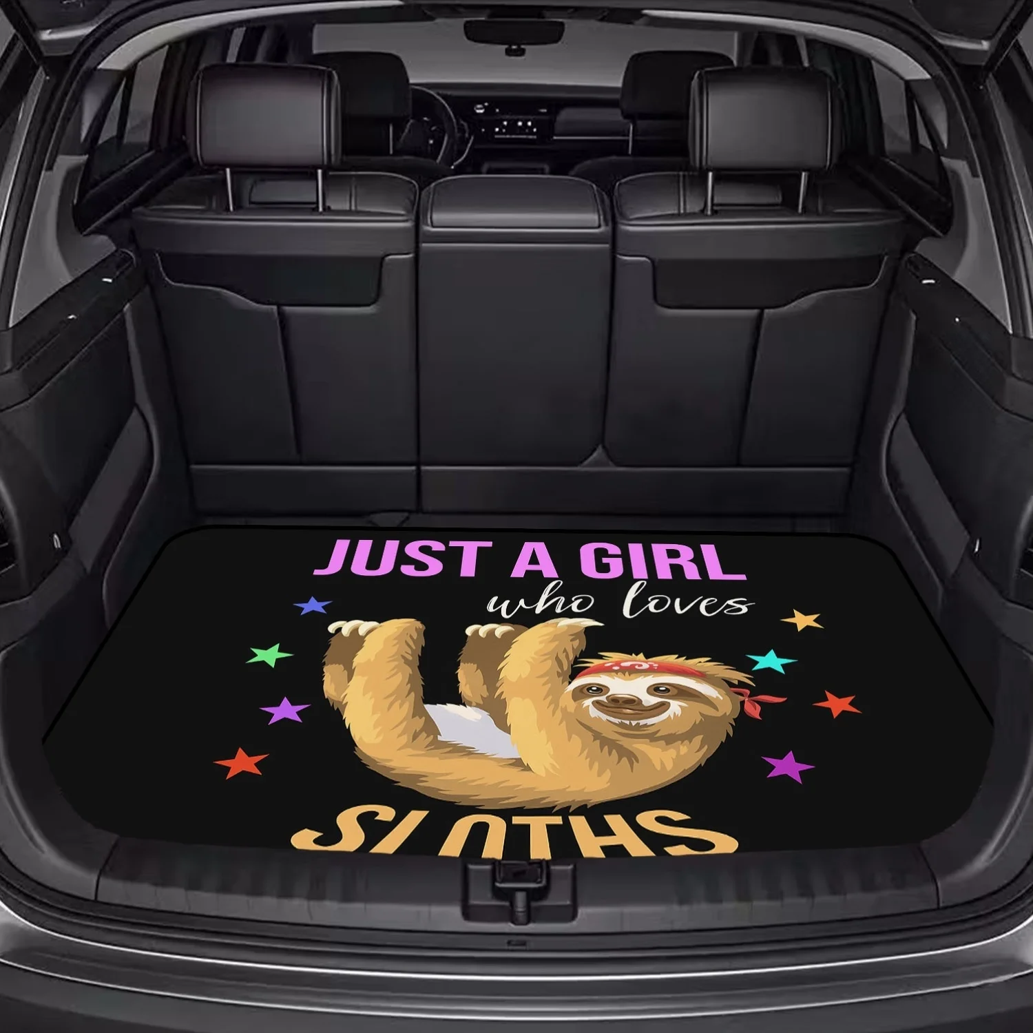Car Trunk Mat, Just A Girl Who Loves Sloths Cartoon Sloth Letter Print Cargo Liner, Non-Slip Rear Trunk Protector, Women Car decor, Car Accessories, Interior Decoration Mat, Universal Fit For SUV Sedan Truc