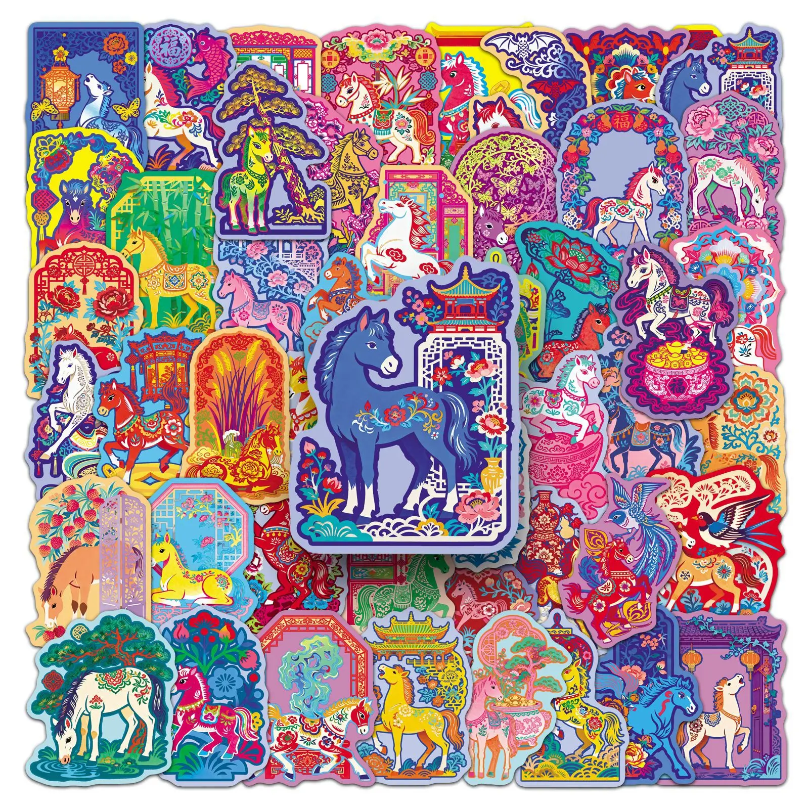 

50Pcs Year Of The Horse New Year Celebration cartoon Sticker DIY Decoratio phone Luggage Laptop Guitar Bike Skateboard fridg Toy