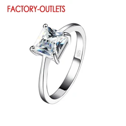Genuine 925 Silver Bridal Ring Fashion Jewelry Square Cubic Zirconia Prong Setting Gift For Women Girls Engagement Anniversary