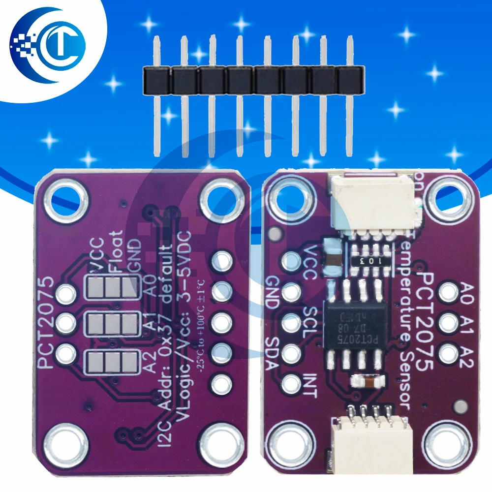 PCT2075 High Precision Temperature Sensor Board, DC 3V-5V STEMMA QT Qwiic I2C Module for DIY Experiments