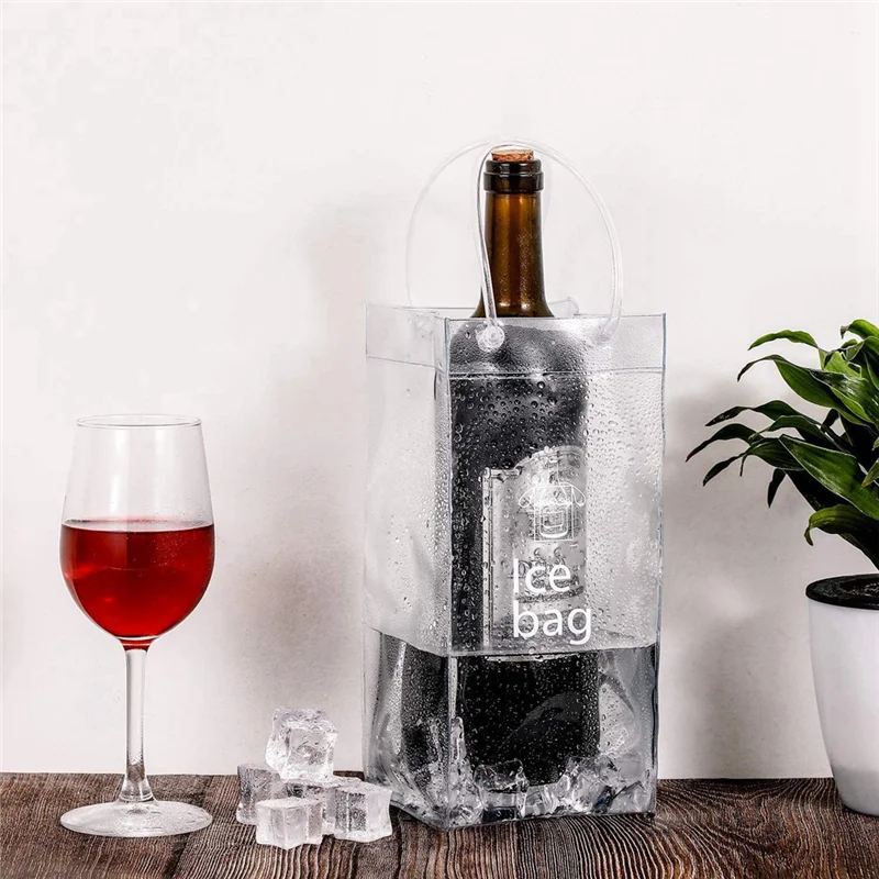 

A74U 2 Piece Ice Wine Bag Portable Collapsible Clear Wine Pouch Cooler For Party,Outdoor,Champagne,Cold Beer