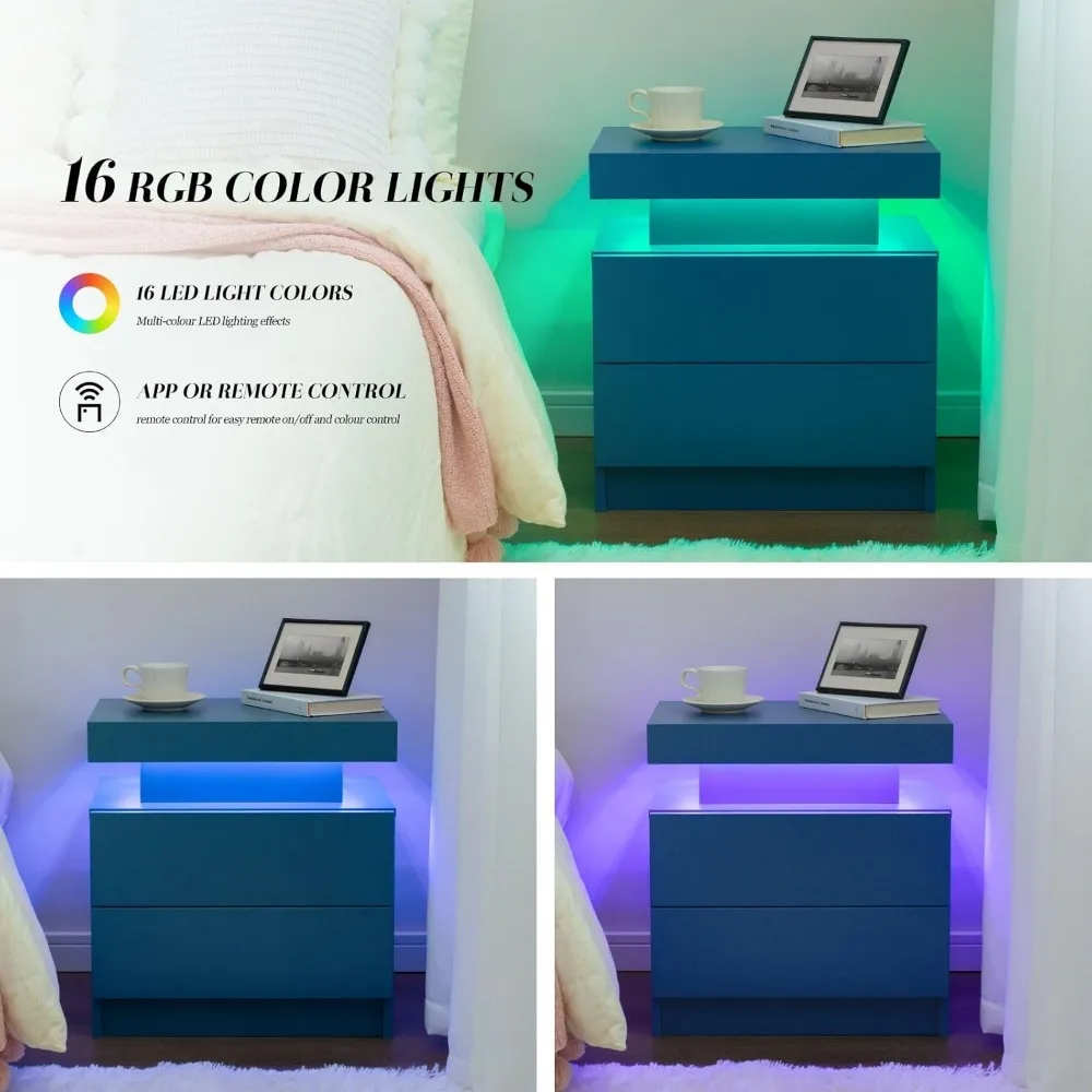 LED-nachtkastjes set van 2 moderne nachtkastjes met 2 lades LED-nachtkastjes voor woonkamer slaapkamer