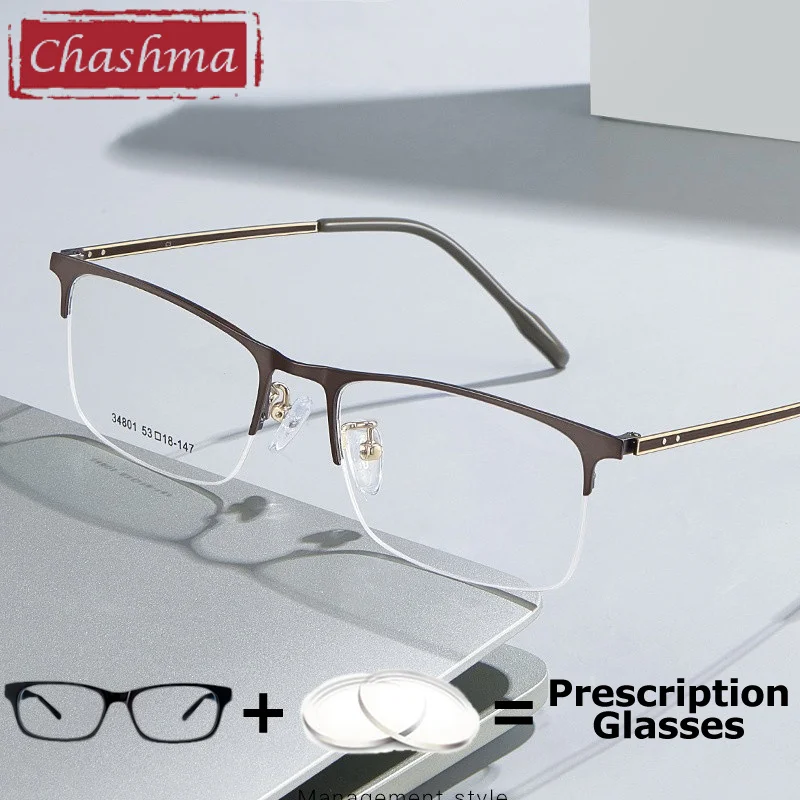 

Chashma Male Eyeglasses Prescription Ready Eyewear TR90 Stainless Steel Glasses Frame Gentlemen Myopia Clear Photochromic Lenses