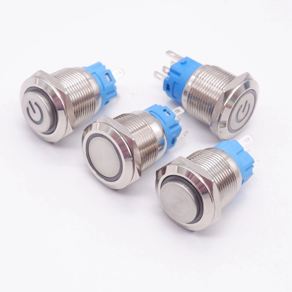 19mm Metal Start Stop Pc Power Switch Car Interior Lights Buttons  Speaker Push Button Momentary/Fixation Socket LED 6V 12V 220V