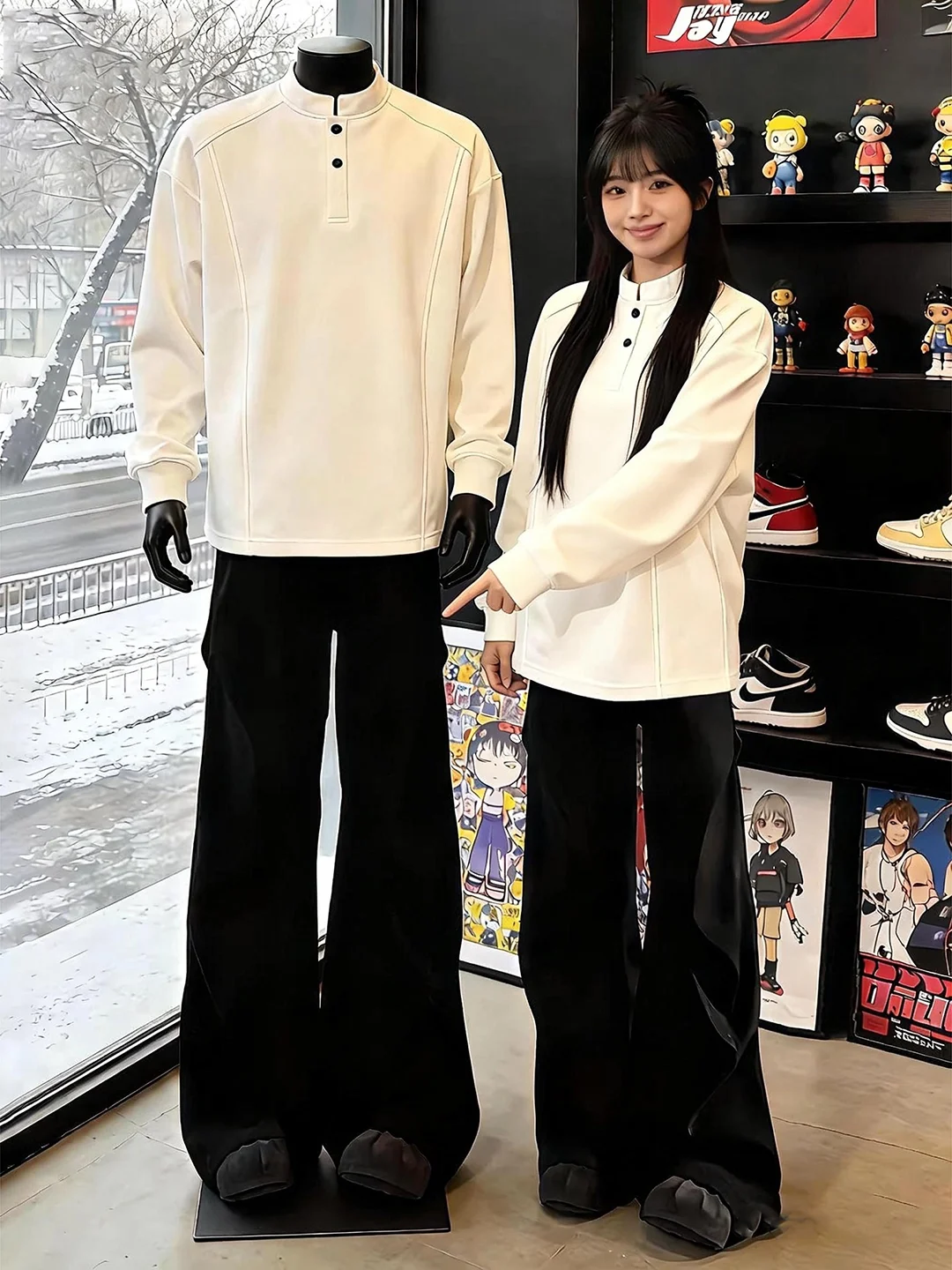 

Bla Men's Winter Trousers Folded Knife High Waist Straight Leg Fce Lined Illusional Height Casual Pants Street Sle