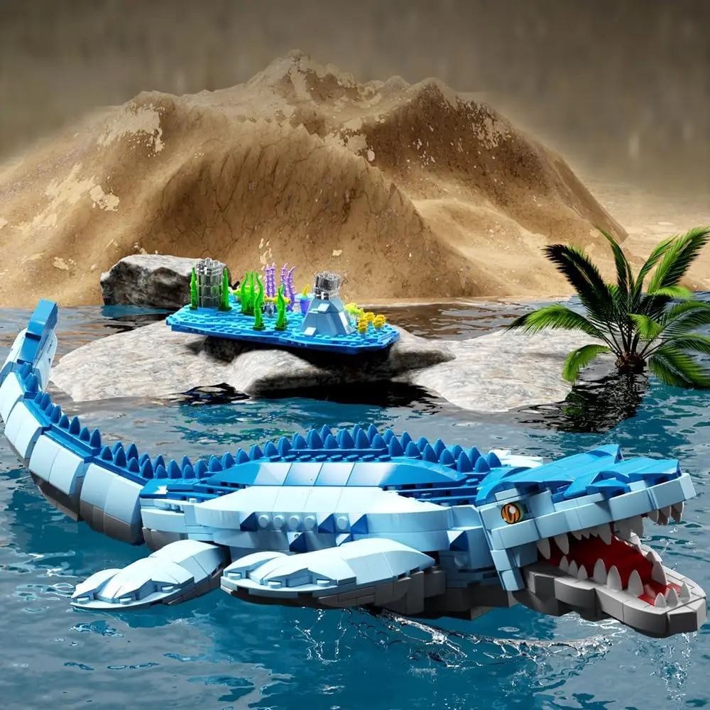 Blocos de construção de dinossauros para meninos, brinquedos modelo colecionáveis, Mosasaurus DIY, Moc Bricks Kits, presentes para crianças e adultos, decoração