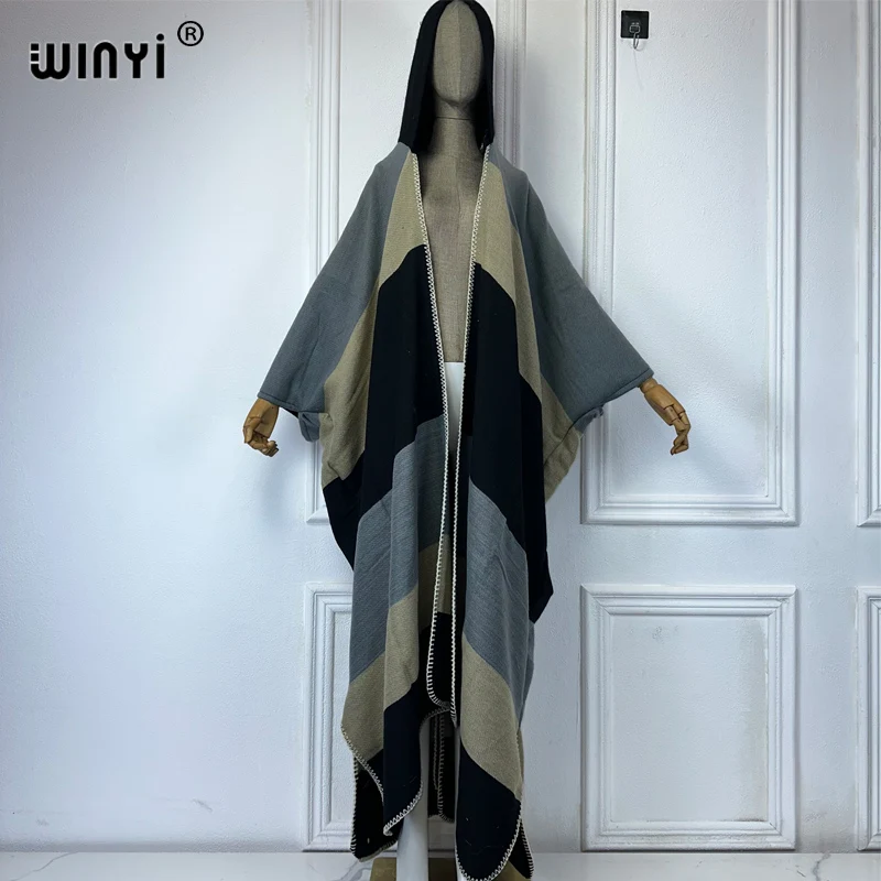Winyi novo vestido de inverno roupas femininas casaco de alta qualidade solto grosso quente feminino kaftan casacos poncho vestido com capuz mop casaco abaya