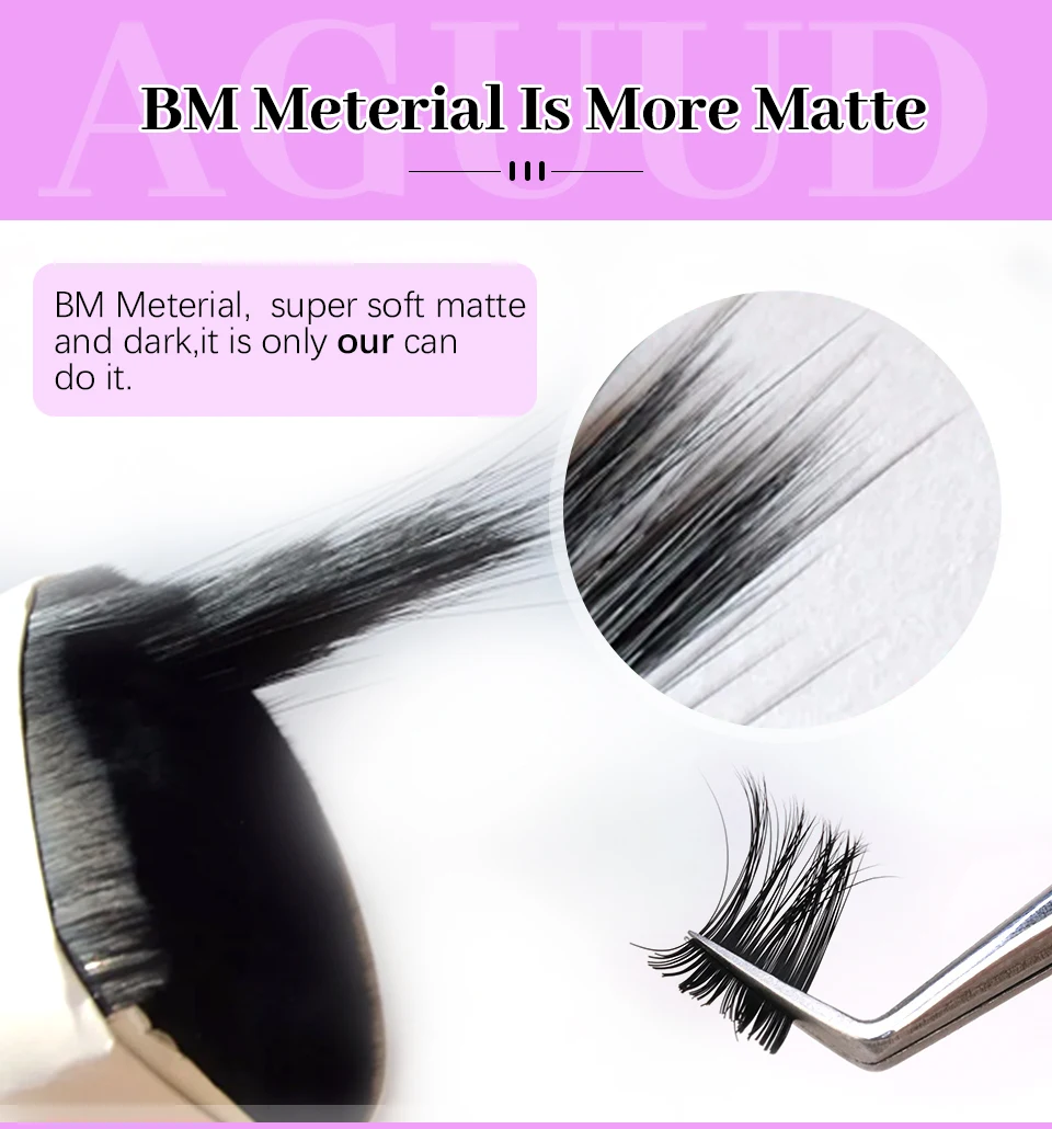 AGUUD Neue 2. klassische Wimpernverlängerung, individuelle Korea-PBT-Wimpern aus mattschwarzem, dunklem Kunstnerz, russisches Volumen, Kaschmir – Detail 7