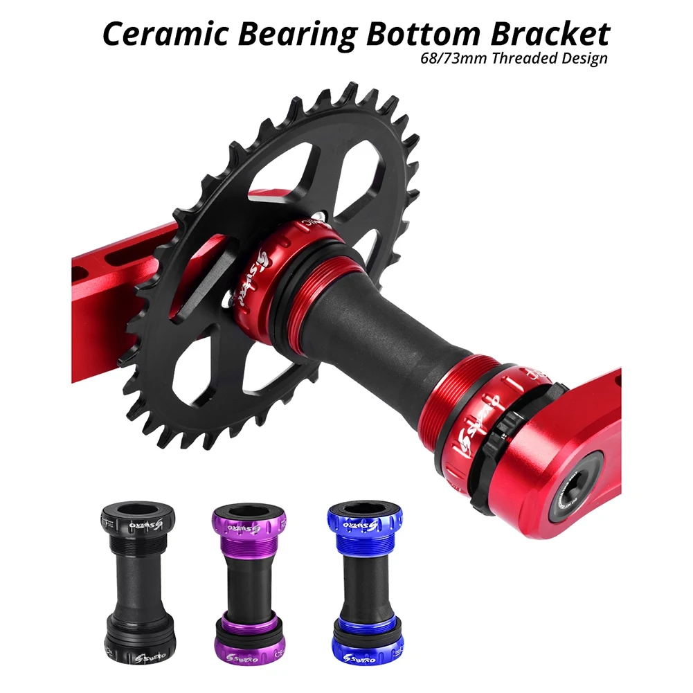 SWTXO BB68 BB73 Ceramic Bearing Bottom Bracket Threaded BB BSA 68/73Mm for 22Mm 24Mm MTB Road Bike Cranksets,Red