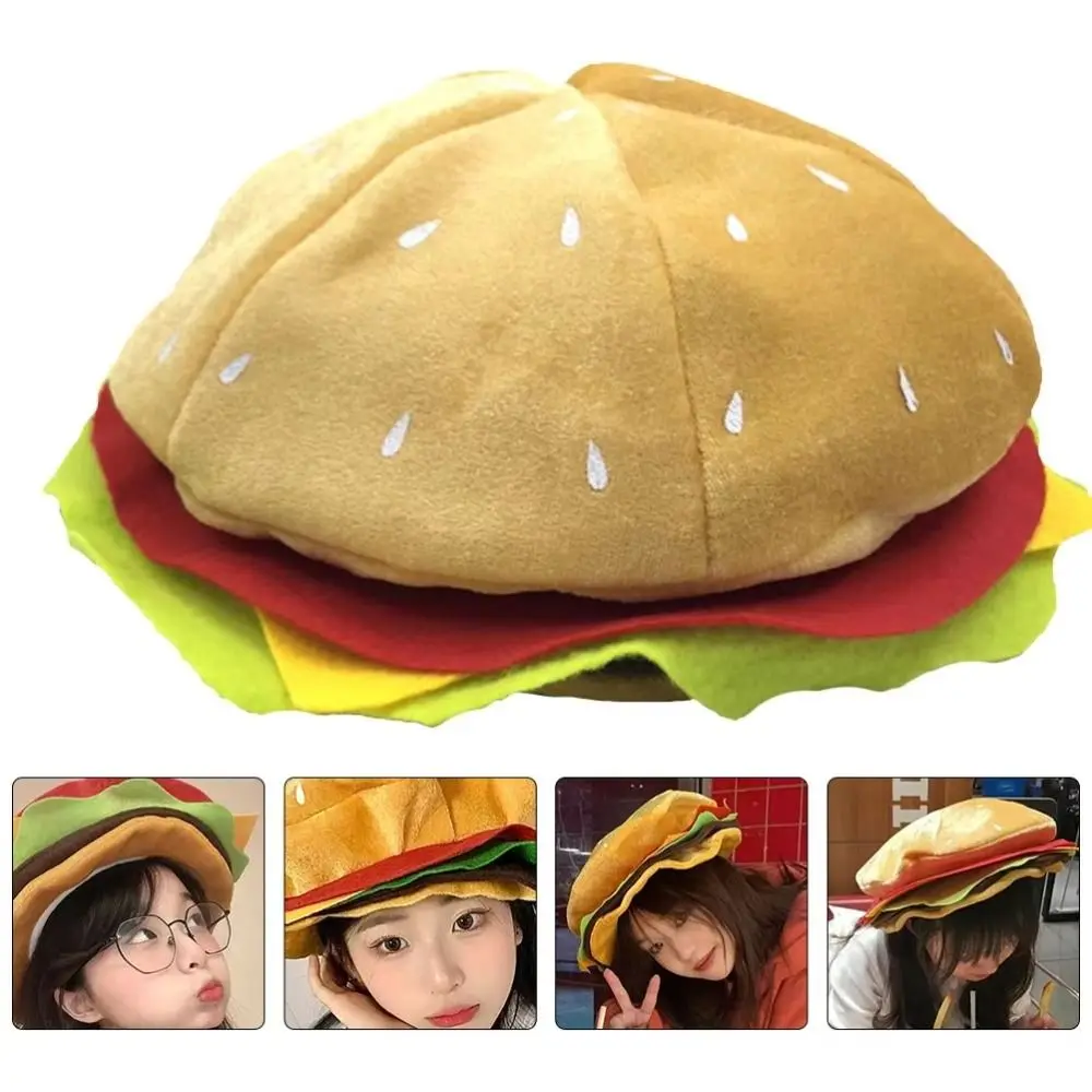 Warm Creativity Decorative Burger Hat Cute Soft Burger Headgear Funny Unisex Performance Prop Hat Halloween Party