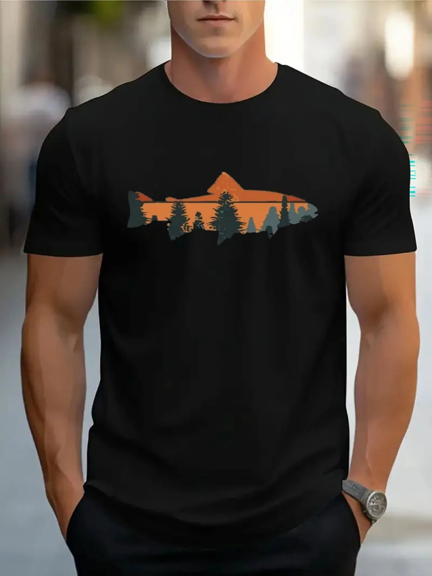 Fish Graphic Men Summer T-Shirt Cotton O-neck short-sleeved Tee Unisex basic Oversized Tshirts casual T Shirts streetwear Tops