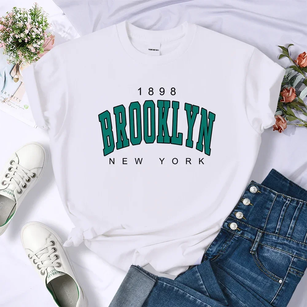 Fashion Clothes Vintage 1898 Brooklyn New York City Letter Print Women T Shirt Loose T-shirts Comfortable Top Hip Hop Streetwear