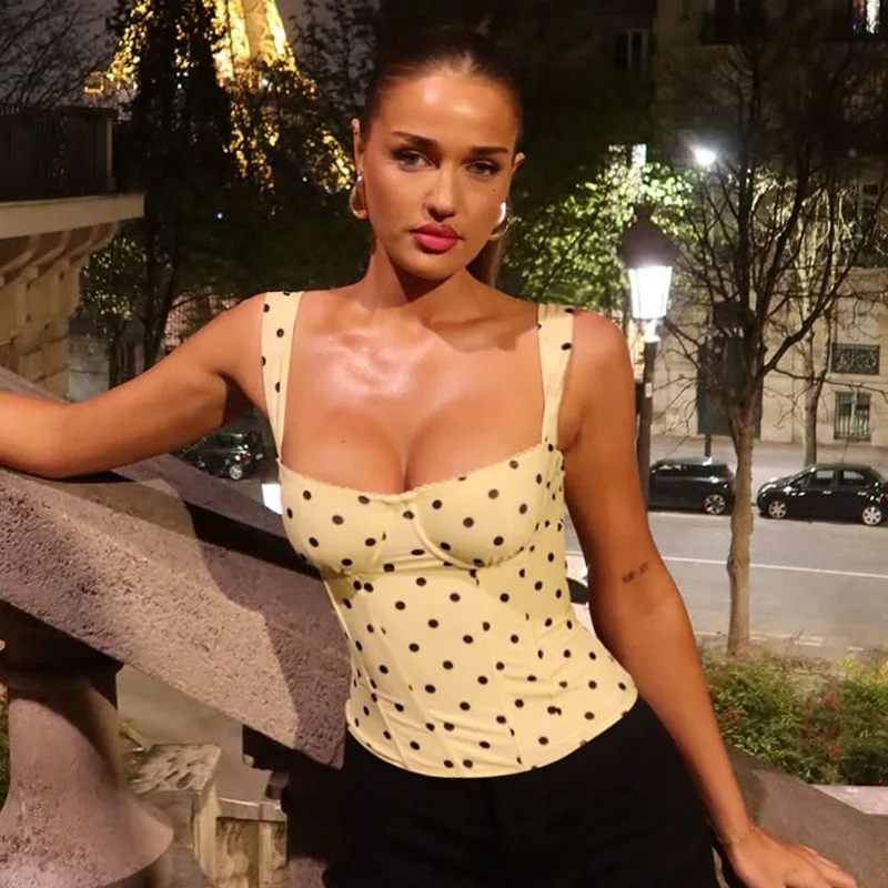 

TARUXY Sexy Polka-Dot Straps Top Women's One Shoulder Backless Slim Street Short Camisole Female 2026 Summer New Party Club Tops