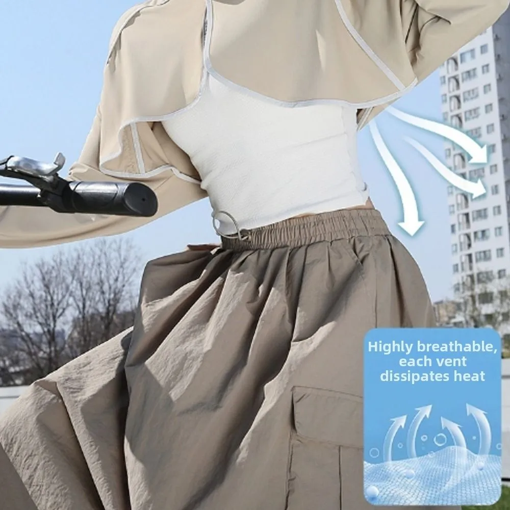 

Solid Color Sunscreen Shawl Long Sleeve Thin Fabric Sun Protection Clothing Sun Protection Breathable Thin Crop Top