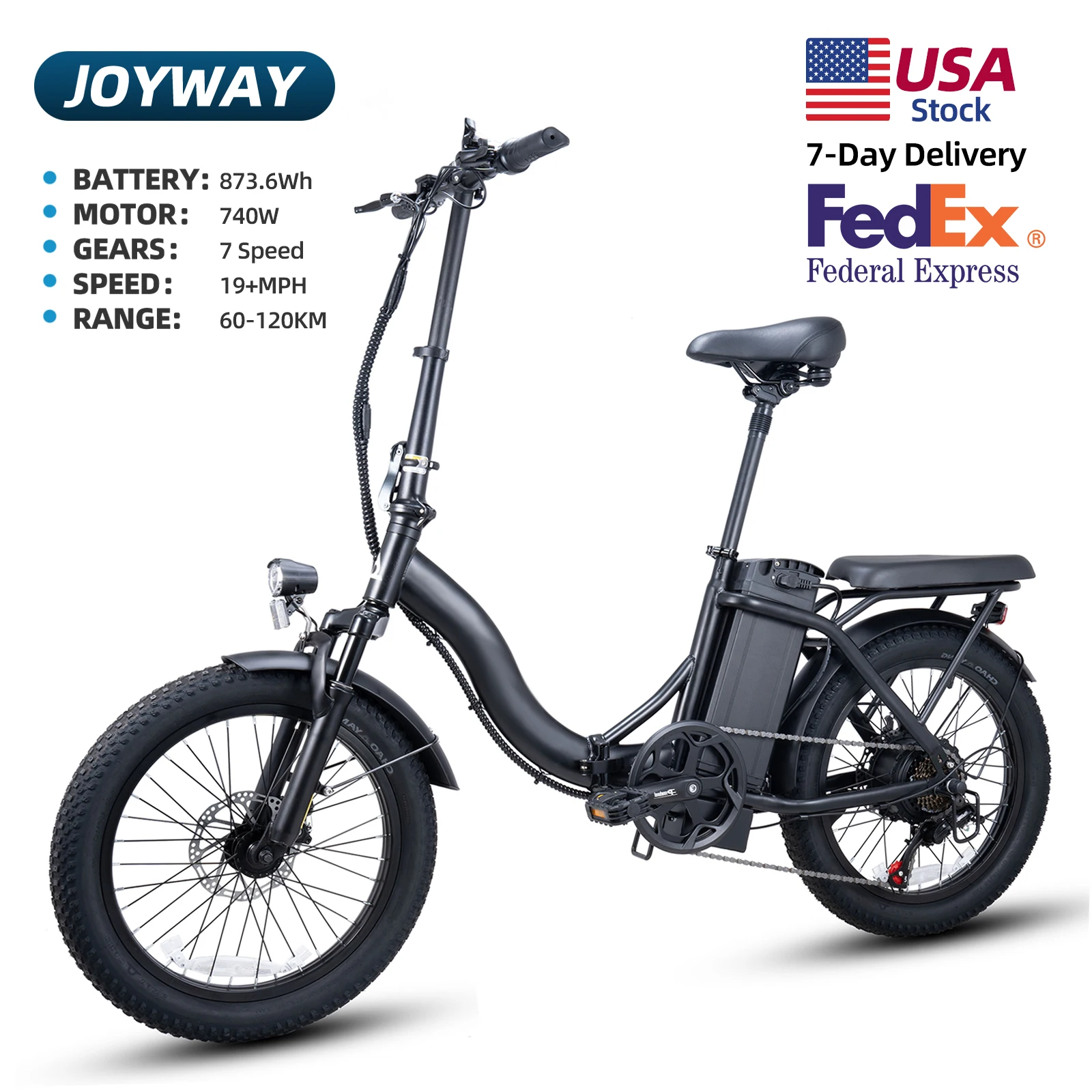 

JOYWAY S5 750W Folding Electric Bike 48V 18.2AH Large Removable Battery E Bike 20" Fat Tire Electric Bike For Adults