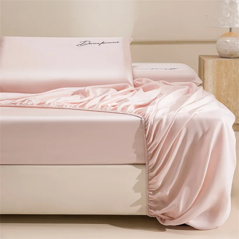 Luxury 100% Lyocell 4/6Pcs Bed Sheet Set, Natural Eucalypthus Bed Sheets Fitted Sheet Pillowcase, Embroidered Bedding Sheets