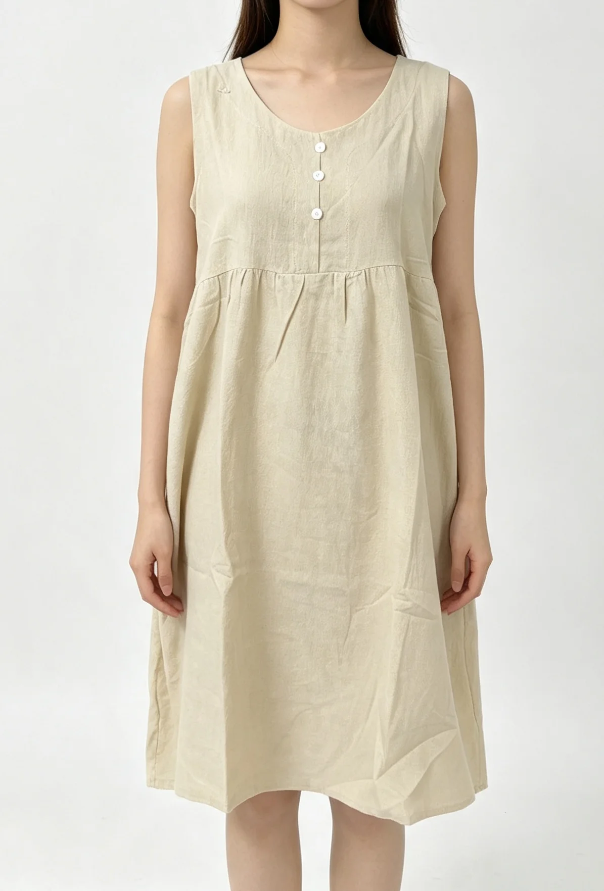 2026 New Women's Cotton Linen Sleeveless Dress Casual Button Down Loose Midi Dresses for Summer Women's Casual Dresses