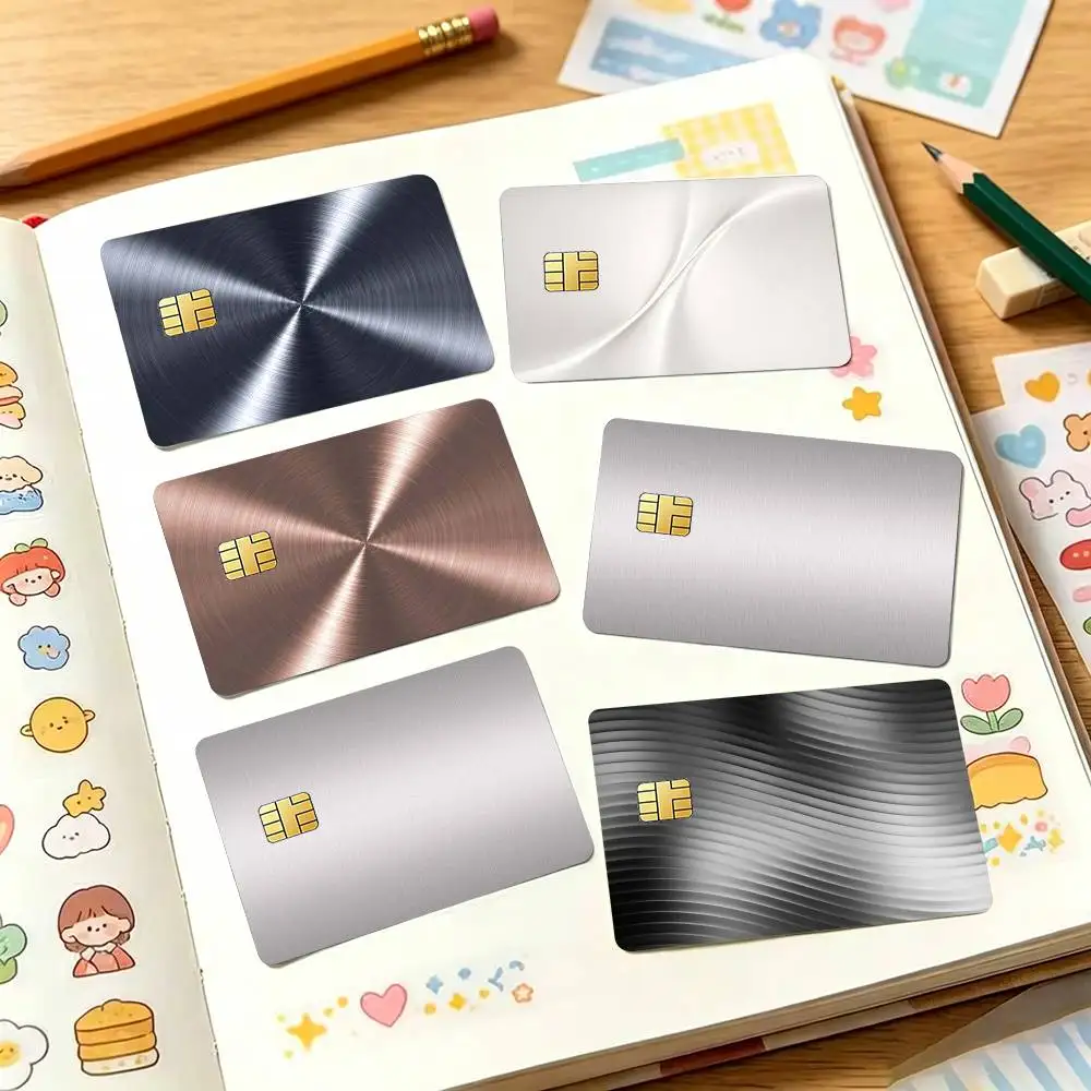 B-Brushed Metal Texture Steel Print Credit Card HD Stickers Small Chip Waterproof Sticker Game Card Decal Gift