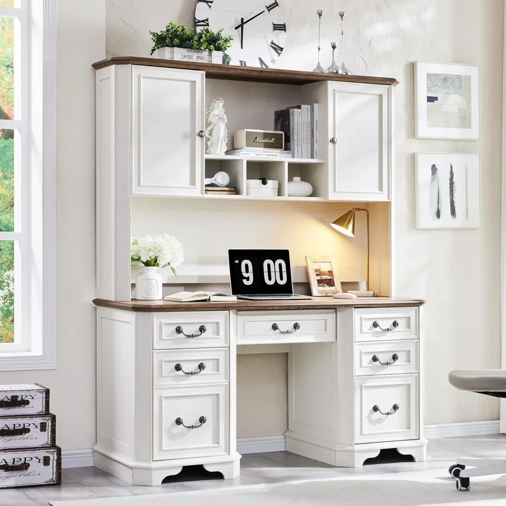 مكتب المزرعة من سلسلة VSC مع مساحة تخزين كبيرة، متطابق مع قبعة مكتب المكتب المنزلي باللون الأبيض العتيق #3