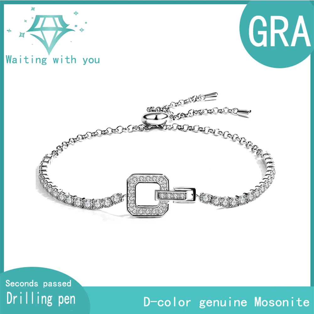 

New hot selling Square button Mozambique Diamond bracelet 925 Pure Silver Light Luxury temperament women's wholesale