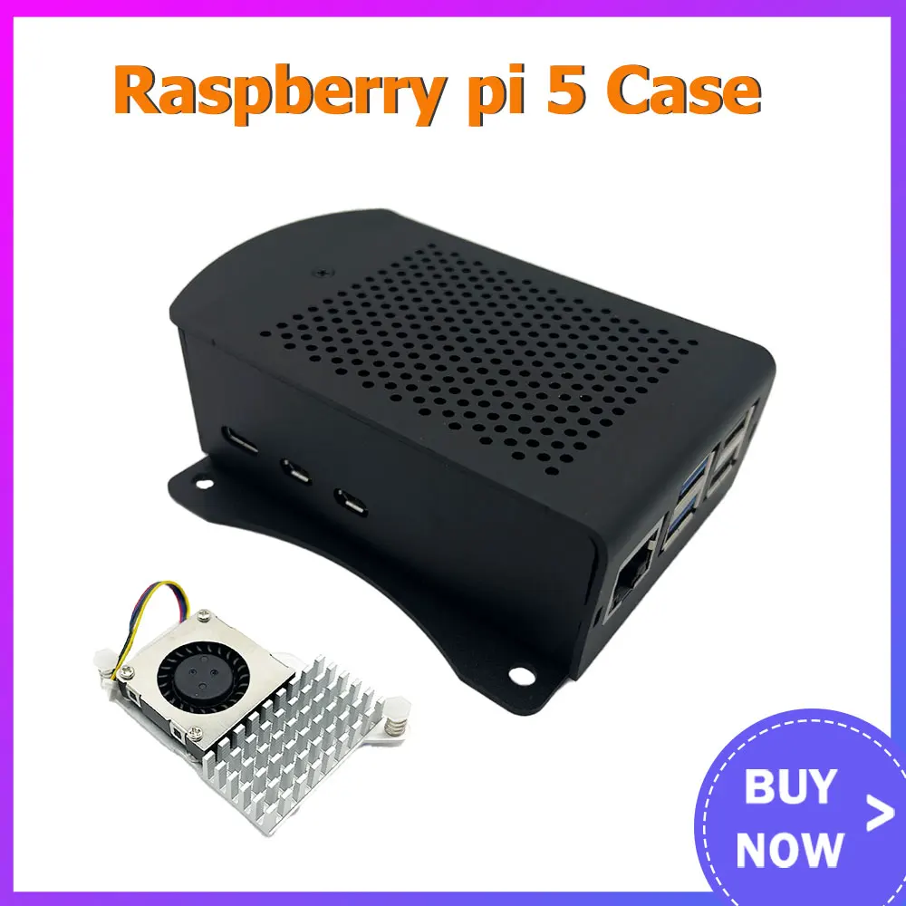 Raspberry Pi 5 Aluminum Case Black Metal Shell Housing Optional  Active Cooler for RPI 5 Pi5