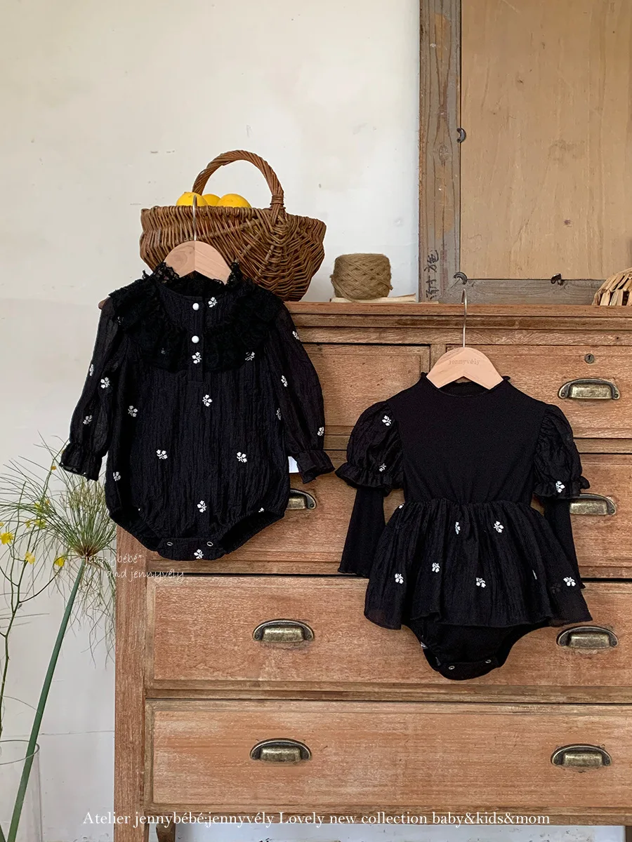 

Spring Autumn Baby Lace Bow Dress Baby Girl Bodysuit Baby Romper Little Sisters Matching Princess Dress Birthday Party Dress