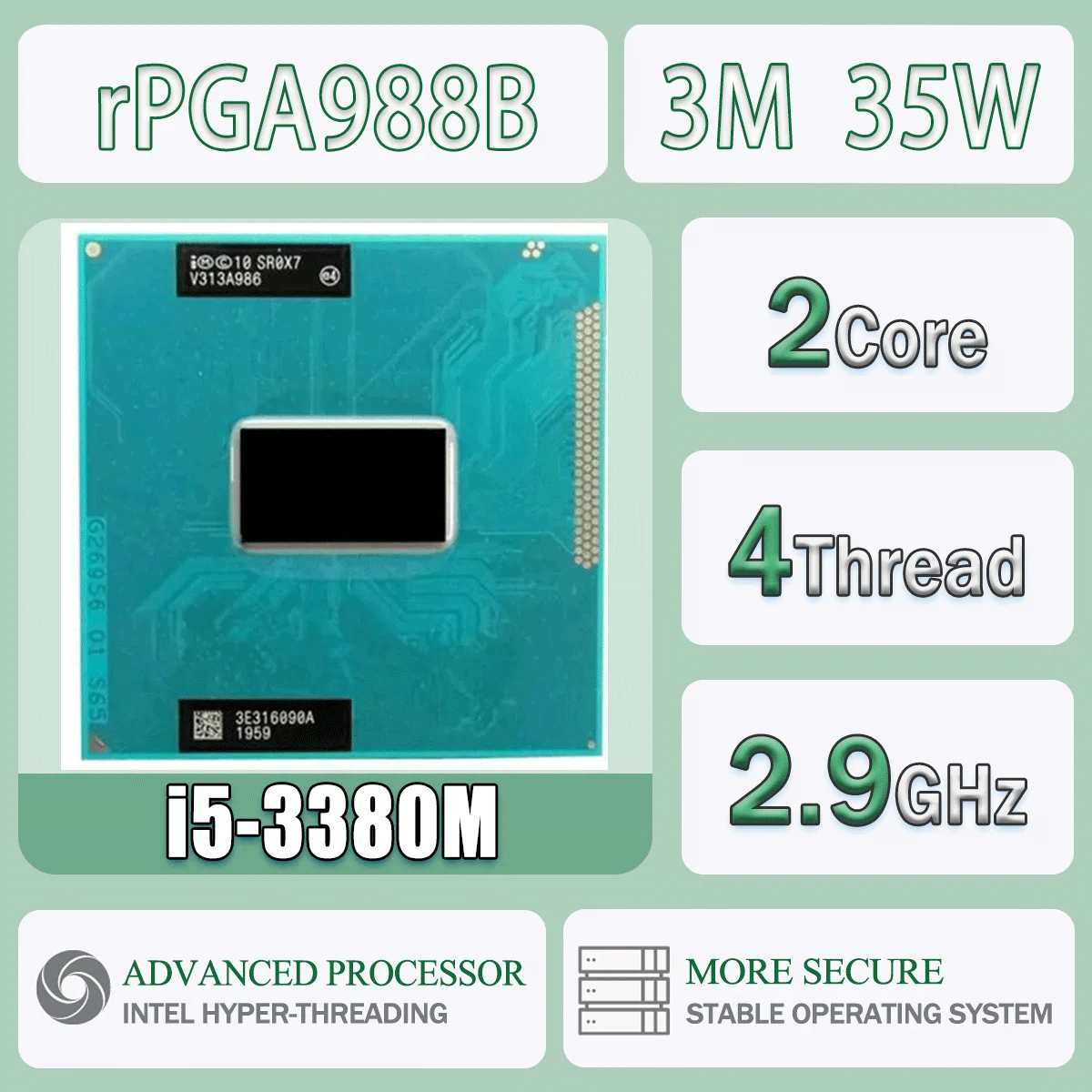 Intel Core I5-3380M SR0X7 2,9 GHz Dual-Core Quad-Thread 3M 35W ordenador CPU procesador servidor I5 3380M Socket G2 / RPGA988B