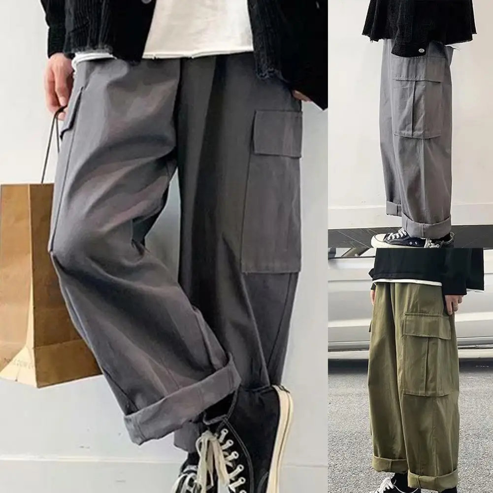 

Men Trousers Practical Polyester Wide Leg Trousers Pure Color Breathable Autumn Trousers for Dating